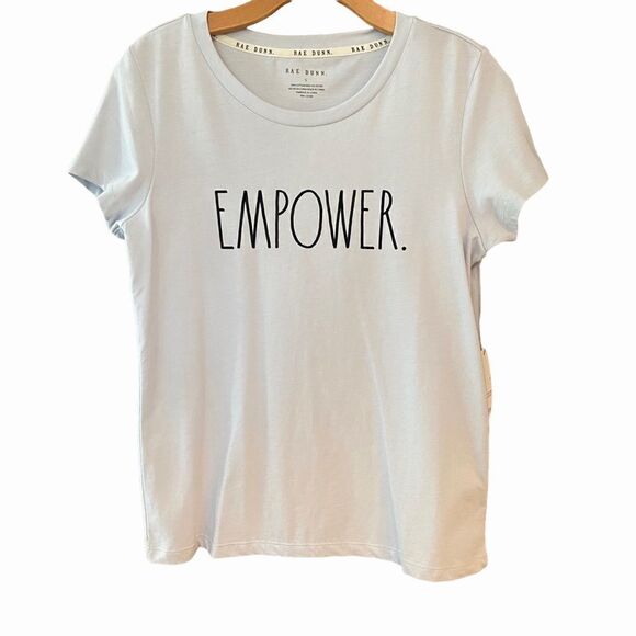 Rae Dunn NWT Sz S Light Blue Graphic Empower Cotton Lightweight T-Shirt - Picture 1 of 9